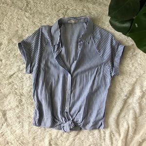 Blue & White Stripe Top M Crop Tie